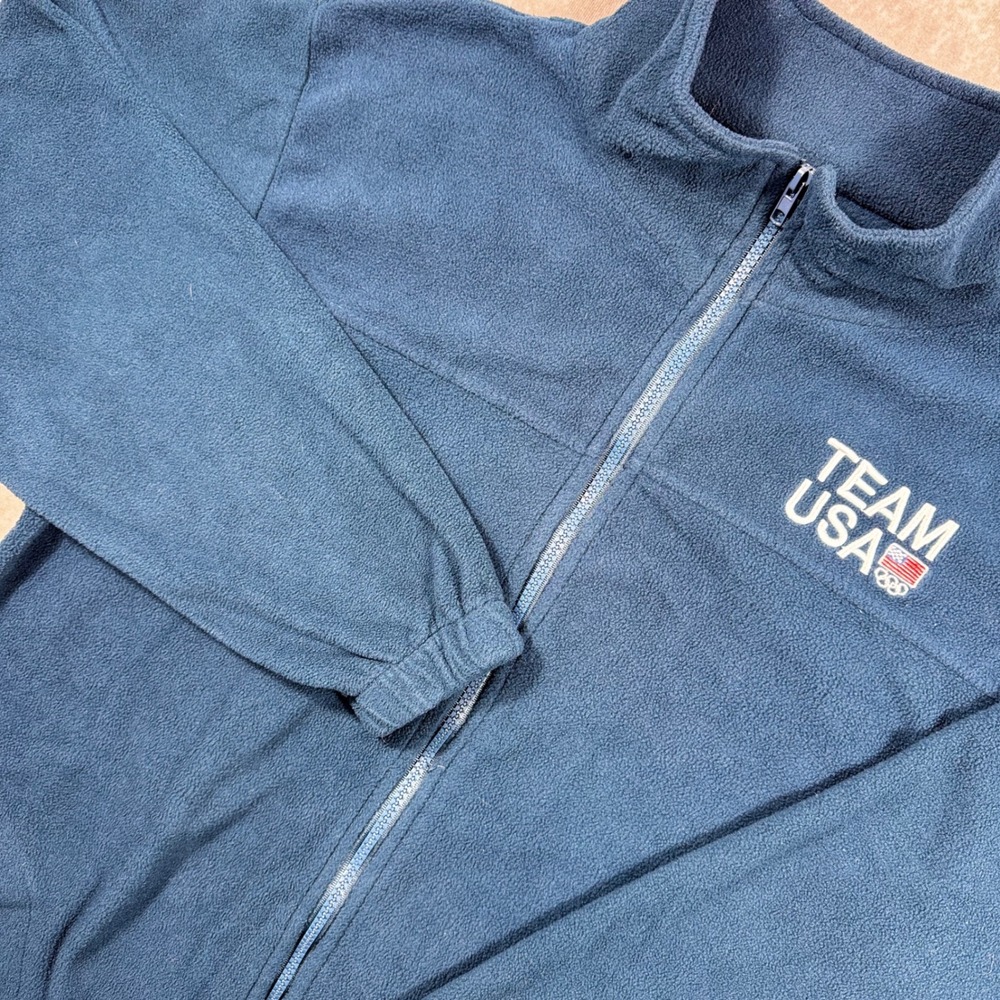 Team USA Olympic Fleece Jacket Mens XL Blue Full Zip Mock Neck Logo 587